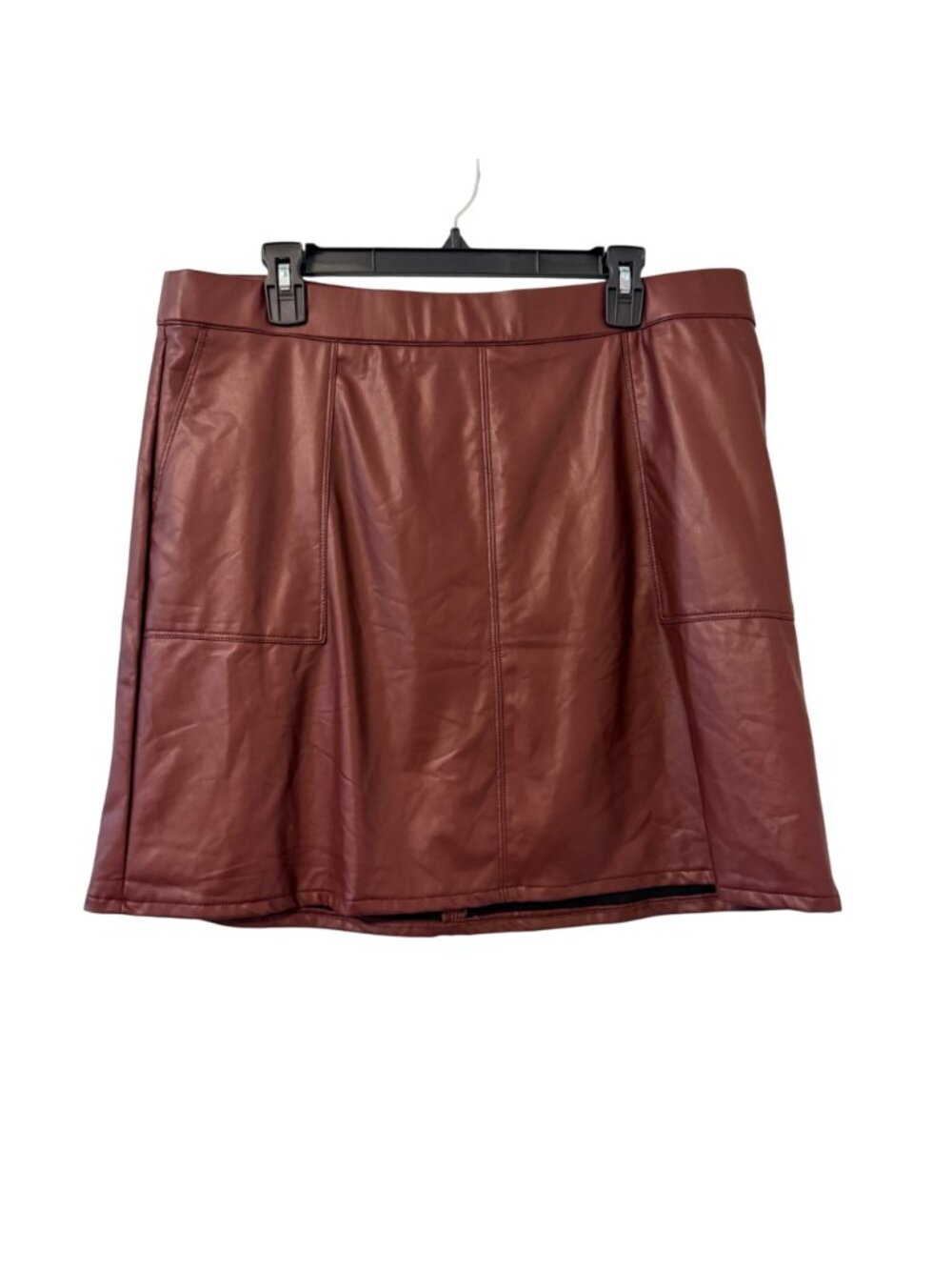 Maurices Faux Leather Burgundy Mini Skirt Sz 16 Coating Polyester Blend Lining.N - Picture 10 of 12